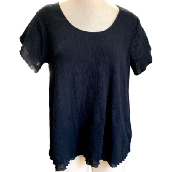 Soft Surroundings M Black Jacinda BOHO Layer Gauze Top Split Flutter Sleeve 34E - Picture 3 of 9